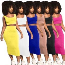 Womens two piece dress sexy tank tops + skirt bodycon mid calf skirts summer fashion women clothes klw6113