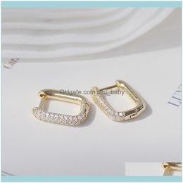 Jewelrycreative Simple Design Lock Square Earring 14K Real Gold Exquisite Copper Inlaid Zircon Women Earrings Jewelry Hoop & Hie Drop Delive