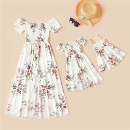 Summer Floral Print White Matching Maxi Romper Dresses for Mommy and Me 210528