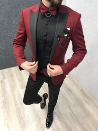 Handsome One Button Groomsmen Peak Lapel Groom Tuxedos Men Suits Wedding/Prom/Dinner Man Blazer(Jacket+Tie+Pants) T296