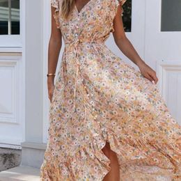 Floral Print Long DrIrregular Hem Boho Summer Vestidos Sashes Ladies Gypsy Maxi Dresses Casual Female 2020 New X0621