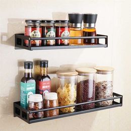 Kitchen Organiser Wall Mount Bracket Storage Rack Spice Jar Cabinet Shelf Gadget Supplies Bathroom 211112