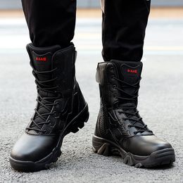 Stivali militari tattici Scarpe casual da uomo Stivali militari in pelle SWAT Stivali da combattimento alla caviglia da motociclista neri Botas Militares Hombre