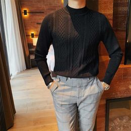 Top Quality Autumn Winter Turtleneck Solid Twist Sweater Men Clothing 2022 All Match Slim Fit Casual Knit Pullovers Pull Homme 211221