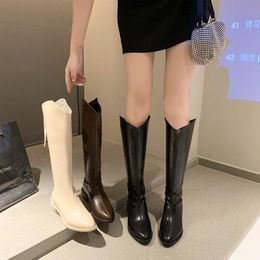 Boots White Shoes Fashion Woman Boots-Women Round Toe Zipper Sexy Thigh High Heels Punk 2021 Med Ladies Over-the-Knee
