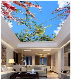 Beautiful and fresh blue sky and white clouds ceilings living room bedroom ceiling mural 3d murals wallpaper for living room