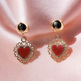 Dangle & Chandelier Spain Mexico Fashion Pendant Earrings Gold Colour Alloy Heart Shape 2021 Thailand Jewellery Valentine's Day Gift