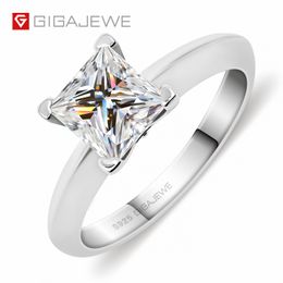 GIGAJEWE 1.2ct 6.0mm D Princess 18K White Gold Plated Ring 925 Silver Moissanite Jewellery Grilfriend Woman Gift GMSR-004