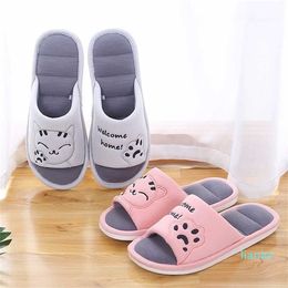 Women Slippers Soft Home Flat Cat Cotton Woman Shoes Warm Ladies Fashion House Floor Female Couple Style Indoor Spring 211206