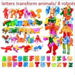 26 English Letters Transform/deformation into dinosaurs/Animals 8 robots Creative Action Figures Building Block toy Kids gifts Y1130