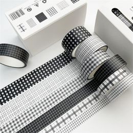 6 pcs set 5m vintage black washi tape grid stripe masking tape decorative adhesive tape sticker scrapbooking diary stationery jkxb2103
