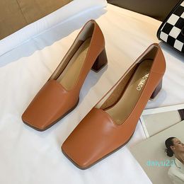 Dress Shoes Women Pumps 2022 Spring Summer Elegant Black Beige Office Leather Fashion Square Toe High Heels Sandals