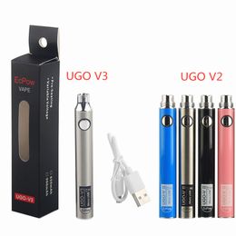 MOQ 20Pcs Authentic UGO-V II 2 Batteries UGO V3 Vertex LAW Co2 VV Preheat Battery Kits LO Oil Vaporizer 510 Vape Pen Preheating 900mah BOGO 8 Colours