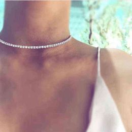 KMVEXO Schlichtes Design Kristallperlen-Halskette für Damen, Statement-Halskette, funkelnder Strass-Halsband, Hochzeitsschmuck 2019 G1213