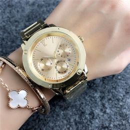 Fashion Brand Watches Women Ladies Girl 3 Dials Style Metal Steel Band Quartz Wrist Watch gift popular charming pretty designer durable