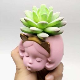 3D cute girl vase silicone Mould diy concrete plaster plant small flower pot Mould interior decoration tool 210721
