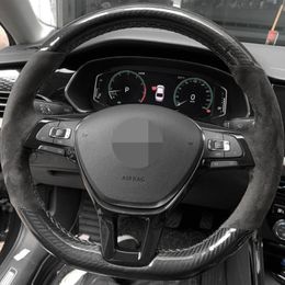Car Steering Wheel Cover DIY Hand-Stitched Non-slip Black Carbon Fiber Suede For Volkswagen Golf 7 Mk7 Passat B8