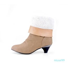 Boots Women's Large Buckle Middle Heel 2021 Autumn And Winter Foreign Trade Suede Round Head Slope Tube