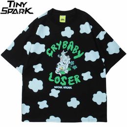 Hip Hop Streetwear Tshirt Men Animal Mushroom Flower Letter Print T Shirt Harajuku Cotton Summer Short Sleeve T-Shirt Black 210707