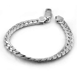Fashion Solid 925 Silver 7mm 19cm men's Long Button S Clasp Bracelet Venice a Man of Male Jewelry Accessories