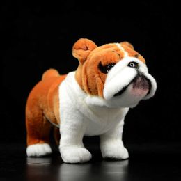 Cute Realistic Standing Bulldog Stuffed Plush Toys Simulation Cuddly Soft Lifelike Tiger Dog Doll Animal Christmas Kids Gifts Q0727