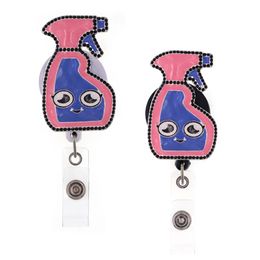 Newest Style Key Rings Cute Cartoon Rhinestone Retractable ID Holder For Nurse Name Accessories Badge Reel With Alligator Clip