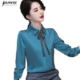 Black Bow Tie Silk Shirt Women Autumn Winter Fashion Temperament Long Sleeve Chiffon Blouses Office Ladies Work Tops 210604