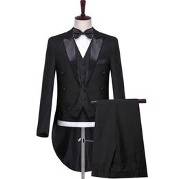 Black Wedding Tail Coat for Groom Prom 3 piece Formal Man Suits Set Jacket Waistcoat with Pants New Male Fashion Clothes X0909