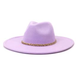 Winter Women Imitation Wool Felt Hats 9.5cm Wide Brim Fedoras Hat For Wedding Party Church Hats Elegant Jazz Top Hat