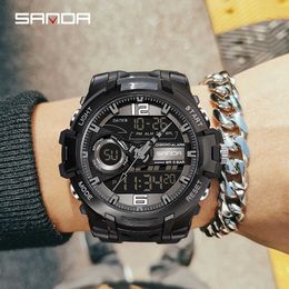 SANDA Top Luxury Brand Quartz Men Watch Sports Waterproof Luminous Multi-function Bual Display Electronic Watch Orologio da uomo G1022