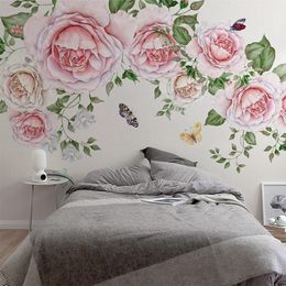 Custom Any Size Mural Wallpaper Hand Painted 3D Rose Flower Vine Fresco Modern Living Room Bedroom Background Wall Mural Decor