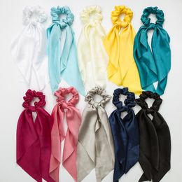 Silk Satin Hair Bow Scrunchies Solid Bows Hairs Ties Scrunchy Bowknot Ponytail Holder for Women or Girls