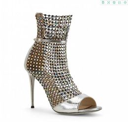 Женские сандалии с открытым носком, серебристые туфли Ayers Skin Mesh со вставками из крошечных кристаллов Galaxia Sandal Strass 105