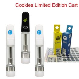 coiled tube UK - Vape Cartridge Cookies Limited Edition Cart Empty Thick Oil Atomizers 0.8ml 1.0ml Glass Tank Vaporizer 510 Ecig Ceramic Coil Carts with Childproof Tube and Sticker