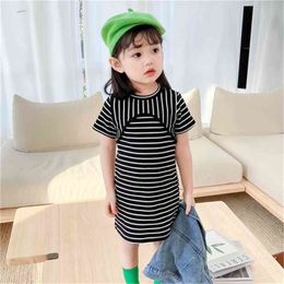 Summer Arrival Girls Fashion Striped Dress Kids Cotton Dresses Baby Girl Clothing 210528