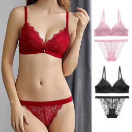 Briefs Panties Women Underwear Set Wire Free Brassiere Sexy Lace Thin 3/4 Cup Back Closure Lingerie Breathable Comfortable Solid Color Bra L2304