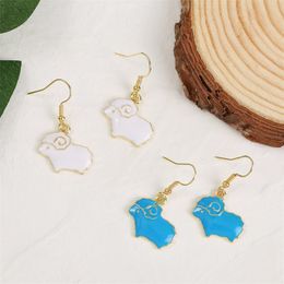 Cute Animal White Blue Enamel Alpaca Sheep Drop Earrings For Women Girls Gold Colour Metal Dangle Earring Jewellery Gifts