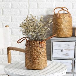 Storage Baskets Laundry Seagrass Wicker Hanging Flower Pot Home Panier Osier Basket for Toys 210609