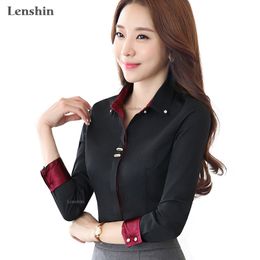 Lenshin Turn-down collar Autumn wear long sleeve women black blouse Shirt female casual style elegant fashion slim tops 210225