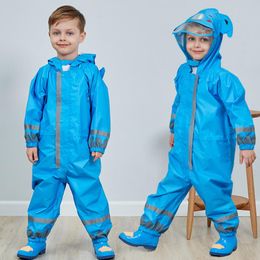 Conjuntos de ropa 1-10 años niños Dinosaurios azules impermeables impermeables al aire libre Monos al aire libre impermeable Ropa de lluvia Bebé niña y pantalones de lluvia Traje