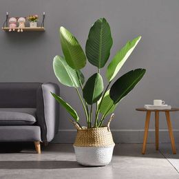 98cm 3pcs Large Artificial Palm Tree Branch Fake Banana Plants Leaves Tropical Monstera Tree Folige For Home Floor Office Decor 210624