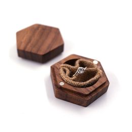 Black Walnut Wood Ring Boxes Valentine's Day Gift Wrap DIY Blank Carving Jewellery Box Creative Necklace Earrings Storage Box