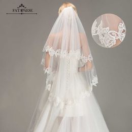 Romantic Lace Applique Two Layers Wedding Veils 1.5M Long Veils With Comb Wedding Accessories Bridal Veil velos de novia X0726