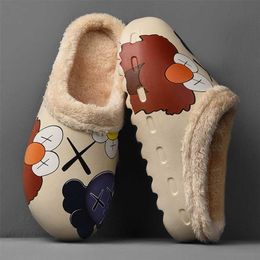 Original Men Women Slippers Cotton Plush Warm Slippers Men's Platform Cartoon Women Sandal Winter Shoes Designer Slipper 211216