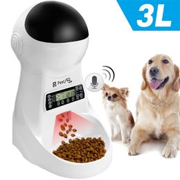 3L Automatic Dog Cat Feeder Pet Food Dispenser With Voice Record Pet Dog Cat Drinking Feeding Bowl LCD Screen Dry Food Bowls Y200922