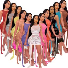 Plus size malha sheer vestidos bodycon bandage arco vestido feminino 2021 roupas de aniversário roupas de verão sexy noite festa clube vestidos