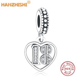 Fit Original Pandora Charm Bracelet 18 Number Pendant 100% 925 Sterling Silver Dangle Bead 18th Anniversary Heart DIY Jewelry Q0225