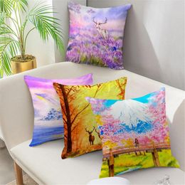 Cushion/Decorative Pillow Fuwatacchi Pillowcase Flower Oil Painting Single Side Peach Skin Sofa Cushions Cases Covers Home Decor