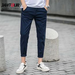 jantour Spring summer Casual Pants Men Cotton Slim Fit Chinos Ankle-Length Pants Fashion Trousers Male Brand Clothing 27 211112