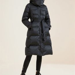 Plus size women's winter down jacket puffer keep warm 10XL big size black red white hood belt fashion coat 211126